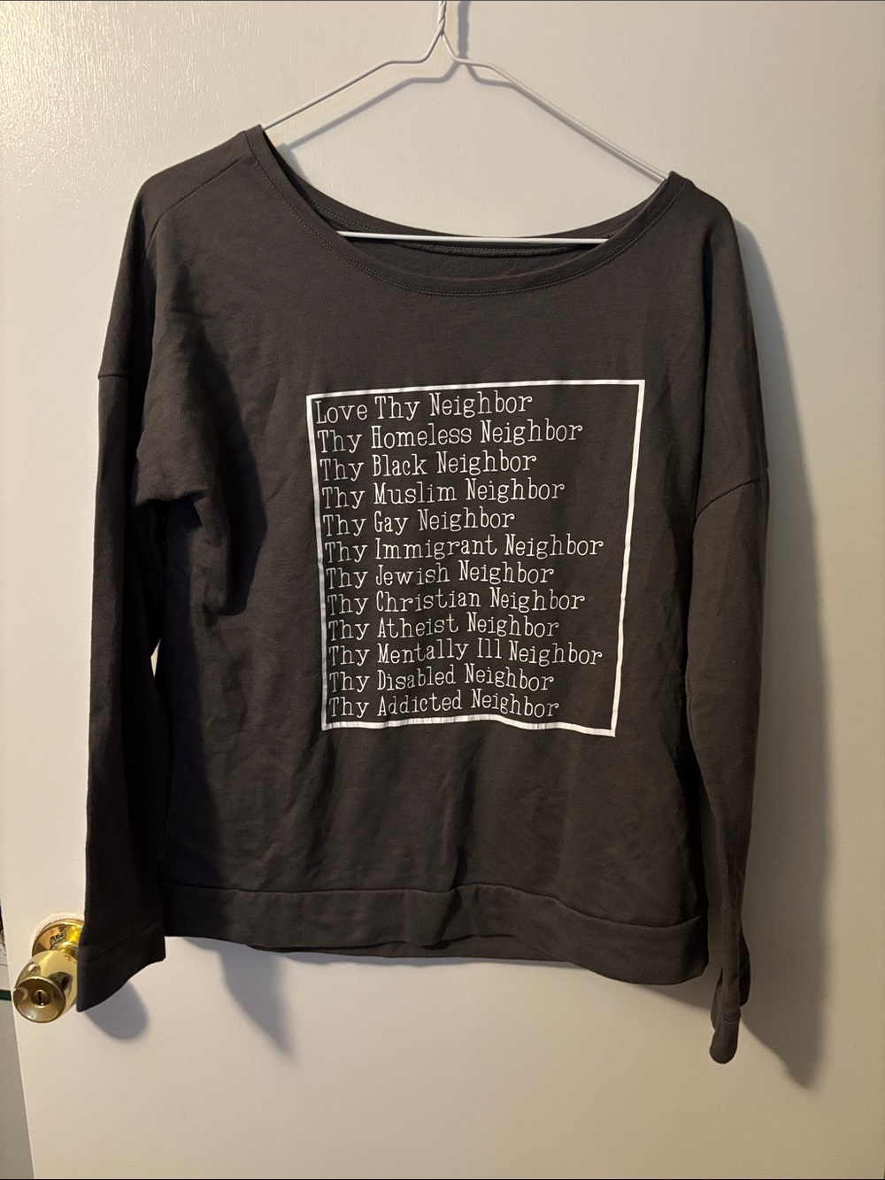 Comfy Inclusive Graphic Sweatshirt Heather Gray Medium Off Shoulder